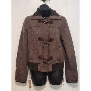 American Eagle Jacket OverCoat Women‎ Sz M Brown Full Zip Wool Winter Workwear